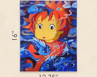 Ghibli Ponyo Original Acrylic Art, 16x13 inches, handmade by IrikoArt