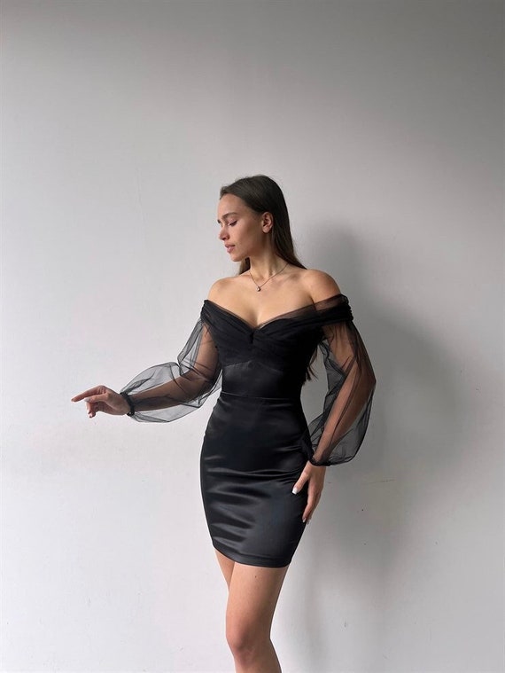 Vestido negro vestido sin manga larga de tul vestido - España