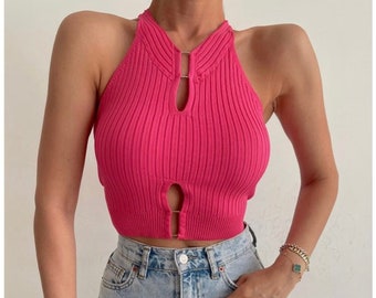 Missguided Halter Top pink casual look Fashion Tops Halter Tops 