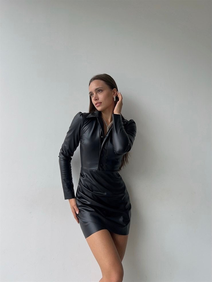 Black Faux Leather Dresses