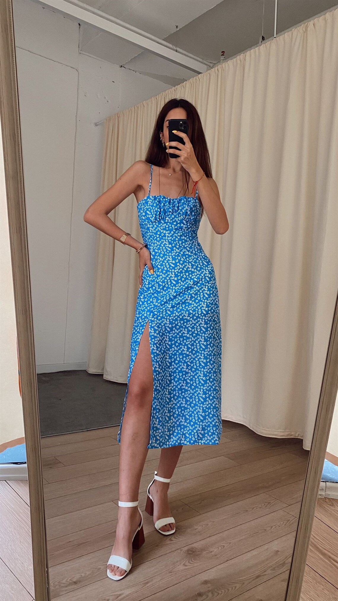 Flower Dress Blue Dress Yellow Dress Summer Dress Blue Etsy