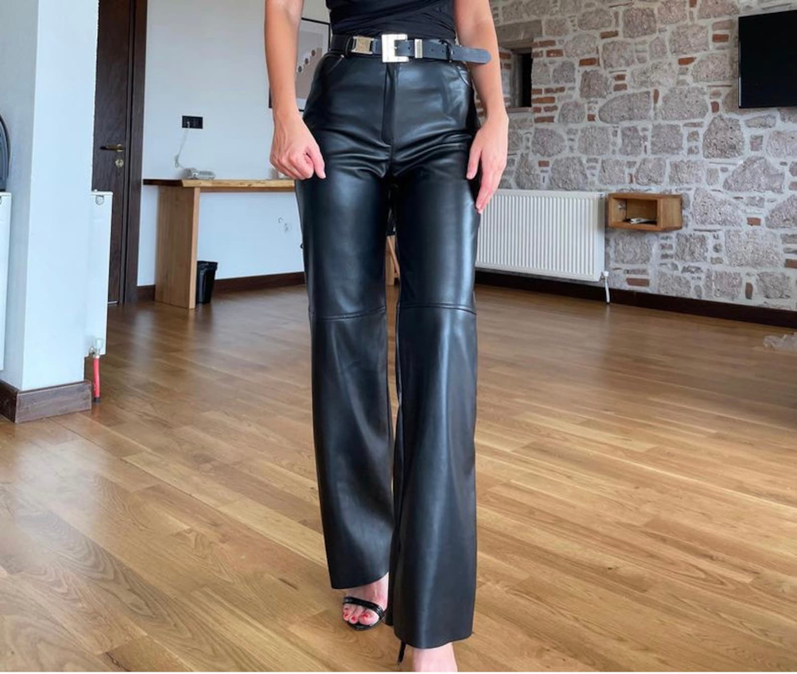 Leather Pants Palazzo Leather Pants Elastic Leather Pants - Etsy Canada