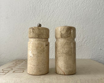 Vintage marble salt + pepper grinder set