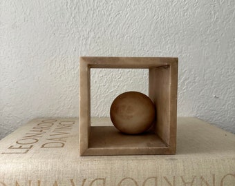 Modern sphere in cube desktop decor | bookend