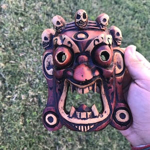 5" Brown Bhairab Wall Hanging Art, Bhairava Mask, Wall Decor for Good Energy, Handmade Mask from Nepal