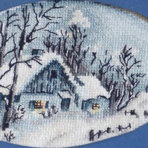 Winters tafereel kruissteek, pas voltooide kruissteek (kaart of gematteerd, klaar om in te lijsten) met enveloppen 5 x 7 inch