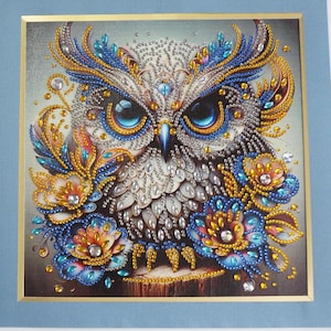 Blue Owl Diamond Art: Matted, Ready to Frame (12x12 inches)