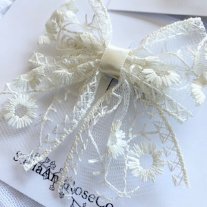 Lace Baby Bows, Cream Lace Baby Bows, Lace Pigtails, Embroidered Lace Hair Pigtails, Boho Baby Bows,