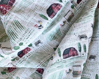 Farm Life Swaddle Blanket, Farm Muslin Swaddle Blanket, Swaddle Blanket, Muslin Swaddle, Baby Shower Gift, Farm Nursery
