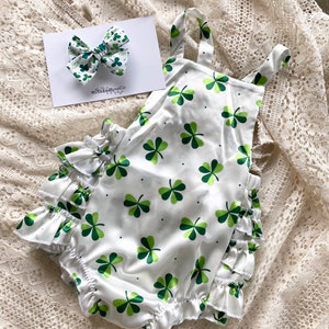 St. Patrick’s Day Outfit, Ruffle Bum Baby Outfit, Clover Baby Bodysuit, Criss Cross Back Baby Bodysuit,