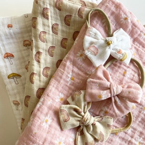 Mushroom Muslin Swaddle Blanket, Daisy Swaddle Blanket, Muslin Swaddle Baby Shower Gift, Receiving Blanket, Rainbow Swaddle Blanket,