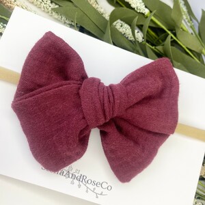 Burgundy Double Gauze Bows, Double GauzeBows, Muslin Hair Bow, Burgundy Bow, Pinwheel Bow,Baby Bow, Newborn Bow