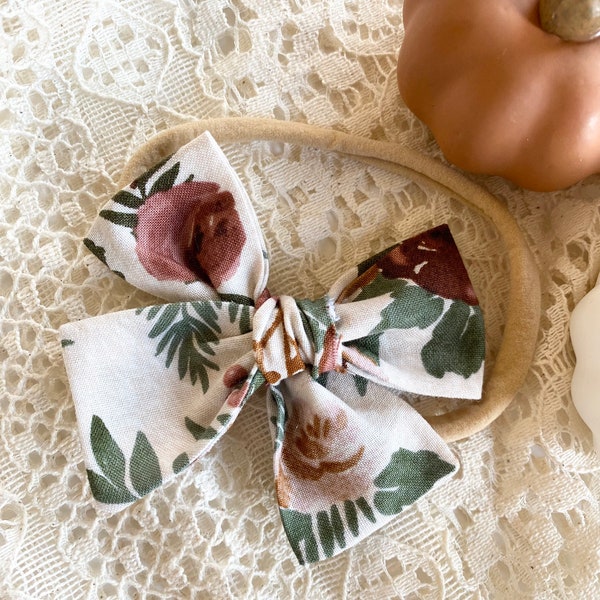 Winter Floral Baby Headband, Winter Florals, Fall Floral Baby Hair Bows, Winter Hair Bows, Burgundy Winter Hair Bows, Baby Headbands,