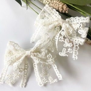 Lace Baby Bows, Cream Lace Baby Bows, Lace Pigtails, Black Lace Hair Pigtails, Boho Baby Bows,