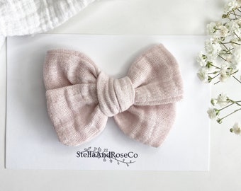 Pink Gauze Baby Bow, Double Gauze Bow, Baby Headband Bow, Gauze Baby Bow, Neutral Baby Bow, Newborn Bows, Baby Pink Bow, Baby Bows