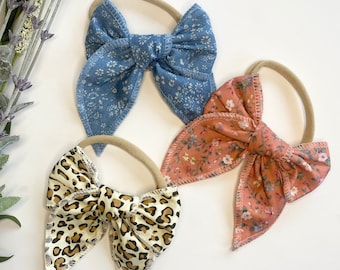 Large Cotton Linen Bow Hair Clips, Girls Hair Clips, Fable Hair Bow, Toddler Hair Bows, Baby Shower Gift, Baby Headbands
