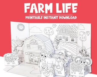 DIY Printable Coloring 3D Farm Life and Barn with Animals, Paper Craft for Kid, Indoor Activity for Kids pdf instant download, Printable PDF