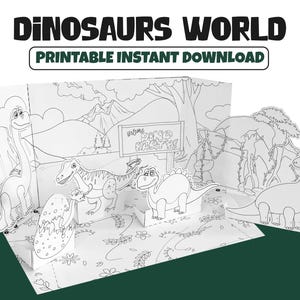 Set de dinosaurios 3D imprimible para niños: escena prehistórica para colorear y armar / Manualidad en PDF