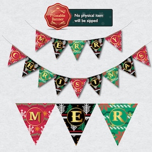 Merry Christmas Knitting Pattern Banner, Instant Download, Printable Banner, Christmas Printables, Christmas Garland, Christmas Sign