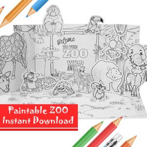 Ausdruckbarer 3D-Zoo zum Ausmalen, Safaritiere, zum Ausmalen, zum Ausmalen, für Kinder, zum Ausmalen, zum Ausmalen, zum sofortigen Download