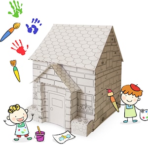 Printable Coloring 3D Paper Doll House, Paper Kids Craft, Children&#39;s Craft, Indoor Activity for Kids pdf instant download