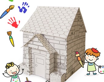 Printable Coloring 3D Paper Doll House, Paper Kids Craft, Children's Craft, Indoor Activity for Kids pdf instant download