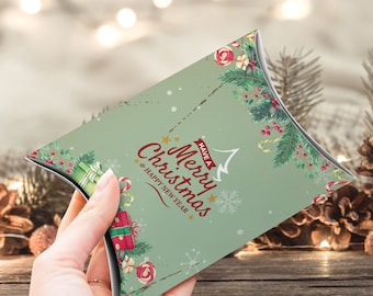 Vintage Christmas Pillow Gift Box, DIY Gift Wrapping Box, Printable Instant Download, Christmas Ornaments Box, Christmas  Concept Design