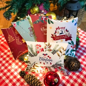 Boîte cadeau coussin de Noël imprimable, boîte de bonbons de Noël bricolage imprimable, boîte de biscuits, boîte de décorations de Noël
