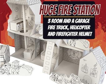 Printable Fire Station Full Paper Playset, Huge Size Paper Building and Accessories, Fun Printable Activity for Kids, Instant Download
