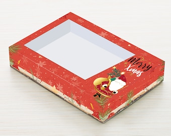 Printable Vintage Red Christmas Gift Box, Santa Claus Box, Holiday Xmas Light Box, INSTANT DOWNLOAD, Christmas Box, New Year Ornament Box