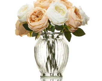 Ribbed Glass Vases for Flowers, Clear Vases Daffodil Vase for Roses, Bud, Posy, Peony, Tulip Vase