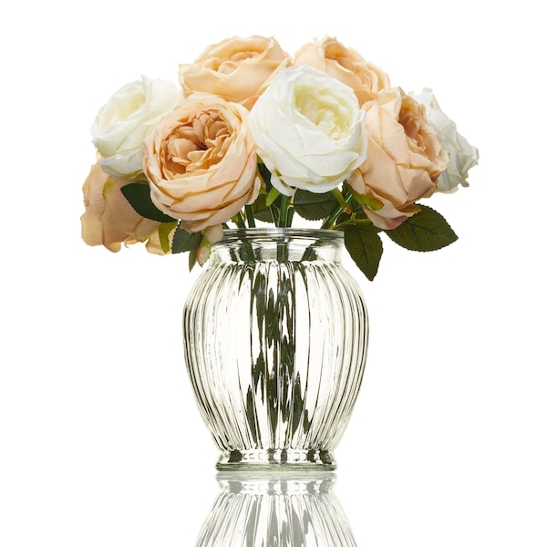 Ribbed Glass Vases for Flowers, Clear Vases Daffodil Vase for Roses, Bud, Posy, Peony, Tulip Vase