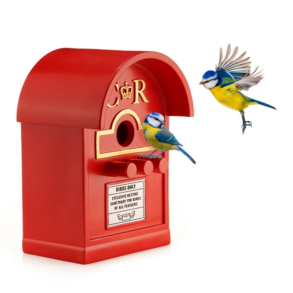 Post Box Bird House for Small Birds, Traditional Letterbox Design, Perfect for Robins, Wrens, Finches, Blue Tit and Sparrows