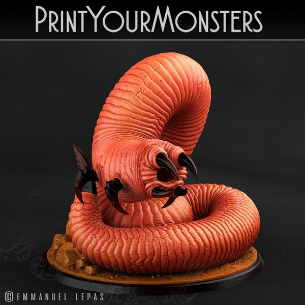 Tomb Grub | 3d Printed Miniature for Painting, Tabletop Game, DnD, Pathfinder | Giant Worms 50mm | PrintYourMonsters