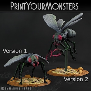 Gliant Flies 2 Versions | 3d Printed Miniature for Painting, Tabletop Game, DnD, Pathfinder | Insect 50mm | PrintYourMonsters