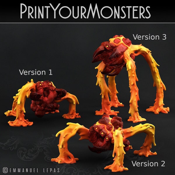 Infernal Magma Spiders | 3d Printed Miniature for Painting, Tabletop Game, DnD, Pathfinder | Volcanic Monsters | PrintYourMonsters