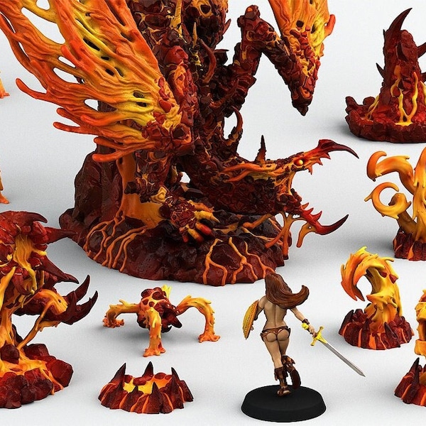 Infernal Magma Monster | 3d Printed Miniature for Painting, Tabletop Game, DnD, Pathfinder | Volcanic Monsters | PrintYourMonsters