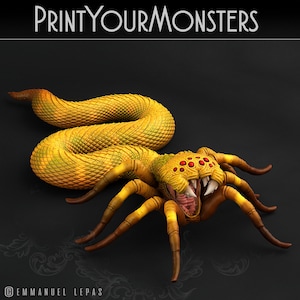 Spider Snake | 3d Printed Miniature for Painting, Tabletop Game, DnD, Pathfinder | Giant Snakes | PrintYourMonsters