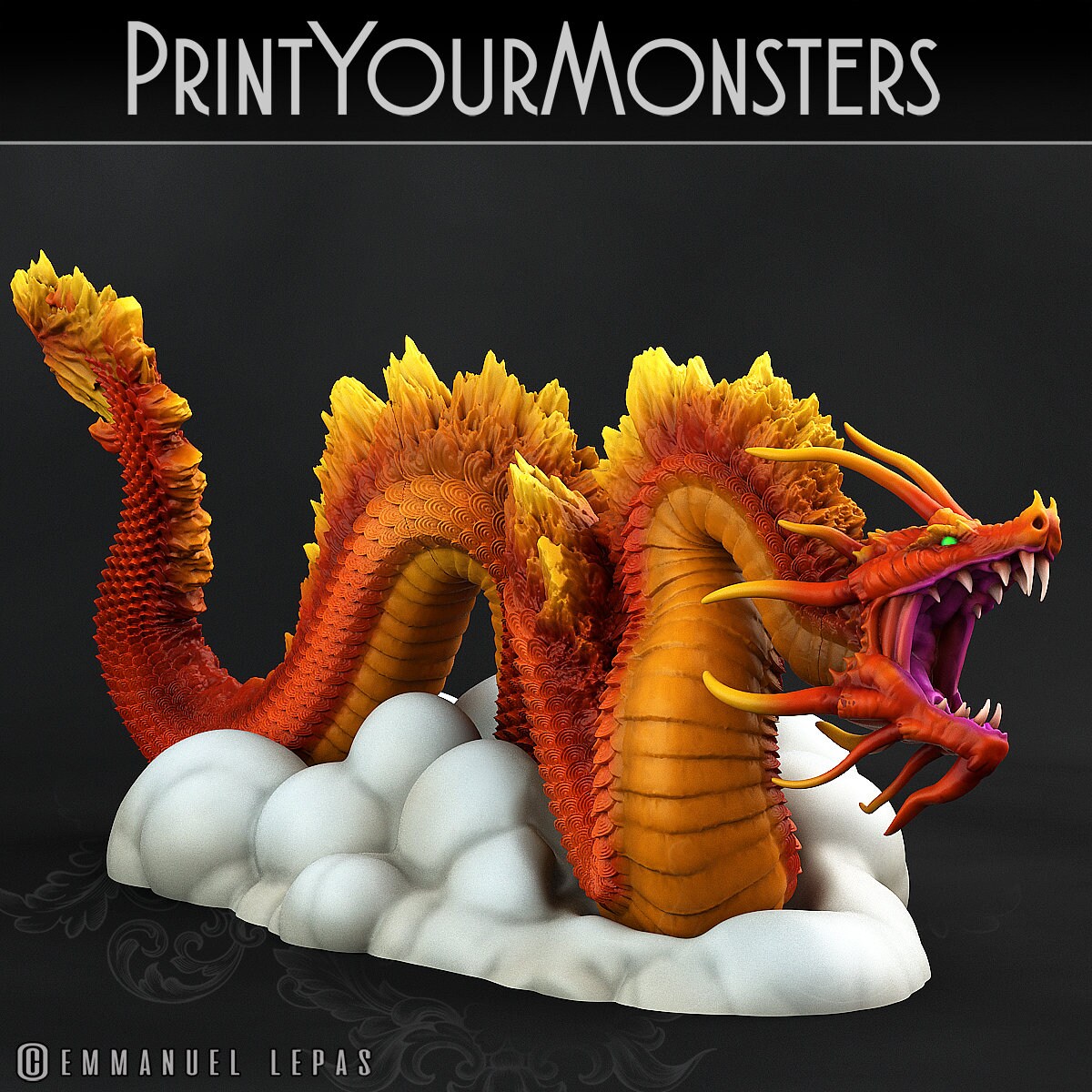 Cloud Tatsu | 3d Printed Miniature for Painting, Tabletop Game, DnD, Pathfinder | Giant Snakes | PrintYourMonsters