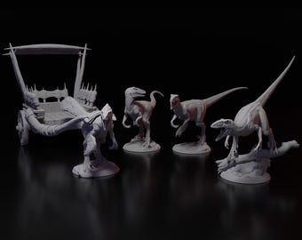 Utahraptors 4 Versions | 3d Printed Miniature for Painting, Tabletop Game, DnD, Pathfinder | Tomb of Annihilation | Clynche