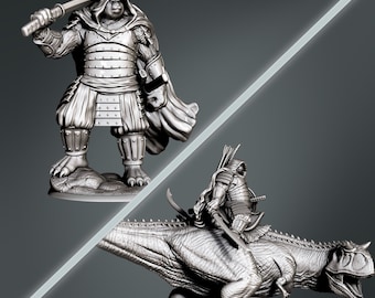 Panda Warrior and his Mount | 3d Printed Miniature for Painting, Tabletop Game, DnD, Pathfinder | Tomb of Annihilation | Clynche