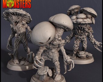 Grotto Fungi Warriors 3 Versions | 3d Printed Miniature for Painting, Tabletop Game, DnD, Pathfinder, Zombicide | Nightmare Grotto Fungi