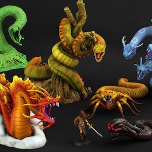 Giant Snakes | 3d Printed Miniature for Painting, Tabletop Game, DnD, Pathfinder | PrintYourMonsters