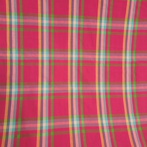 Madras Fabric Stripes Pink Green Yellow Check 150 cm | Multicolored Cotton Fabric sold by the meter | Antilles Fabric Caribbean Tiles