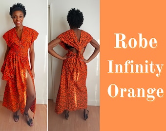 Robe Longue Africaine Orange Style Robe Convertible avec Fente sur la gauche Taille S/M