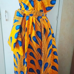 Robe Infinity en Pagne Africain Longue Jaune et Bleu en Coton ou Polyester