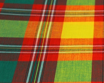Tissu Madras de Couleur Rouge Vert Orange Jaune et Blanc 100% Coton 100 cm x 160 cm/ Tissu vendu par 1 ou 3 Mètres au choix