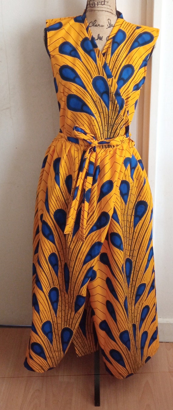 Long Wrap Dress in Yellow African Print | Blue Wax Print Dress | Wedding  Dress in African Print | Bridal Guest Dress | Wedding Dress - Etsy Israel
