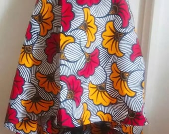Asymmetrical African skirt African fabric flowers| Long and short loincloth skirt| Flared skirt in African loincloth | Asymmetrical wax top