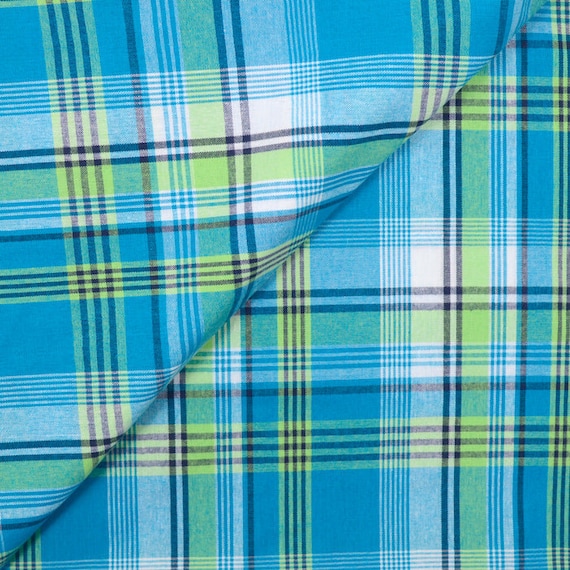 Tissu décoration carreaux Madras Antillais mètre jaune orange bleu rid